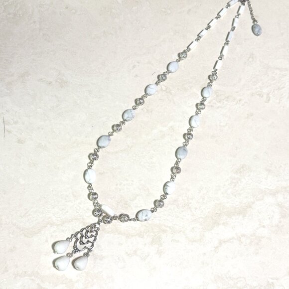 Chandelier Long Necklace with White Stones, Natural Magnesite & Milky Quartz - Picture 1 of 16